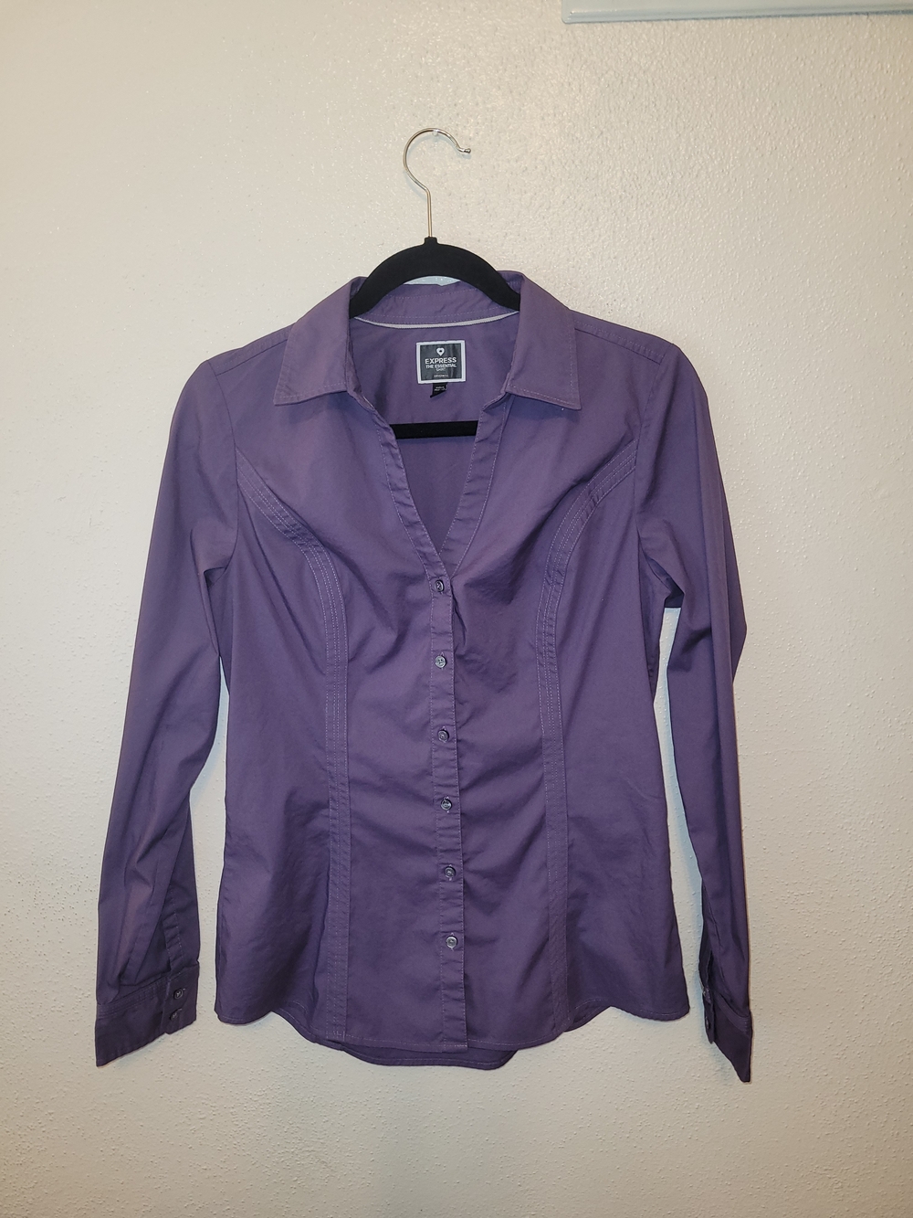 Express The Essential Shirt Original Purple Stretch Button Front Blouse Medium